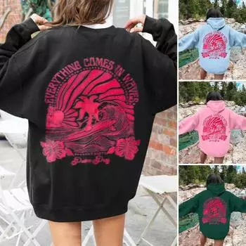 Толстовка с капюшоном для подростков в стиле преппи с цветочным принтом, однотонная, с большим передним карманом, для девочек, для занятий в бейсболе и активного отдыха S