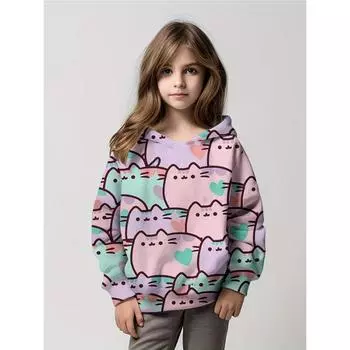 Толстовка с капюшоном для семьи, родителей и детей с милым котом и 3D-принтом, с длинными рукавами, семейный топ для отдыха с длинными рукавами, любимый узор для малышей 100CM