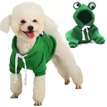 Толстовка с капюшоном для собак, свитера для щенков, пальто, милый костюм для собак с зеленой лягушкой, зимняя теплая куртка для домашних животных, одежда для холодной погоды, собачий наряд XS