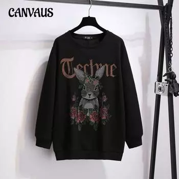 Толстовка с капюшоном для женщин больших размеров, толстая и пушистая, свободная, средней длины, новая мода XL чёрный