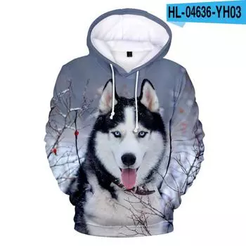 Толстовка с капюшоном для женщин и мужчин с 3D принтом собаки и хаски, уличная одежда, пуловер в стиле хип-хоп, куртка с капюшоном, мужская повседневная спортивная одежда S