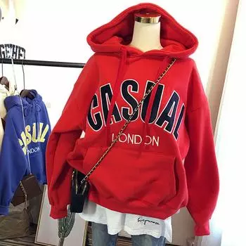 Толстовка с капюшоном для женщин на осень и зиму, с толстым бархатом, свободного кроя, утягивающая и универсальная куртка M красный