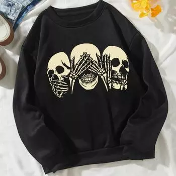 Толстовка с капюшоном для женщин на осень-зиму с утолщенным флисом, без шапки, с принтом, модная брендовая свободная повседневная толстовка, пуловеры и длинные рукава для мужчин S чёрный