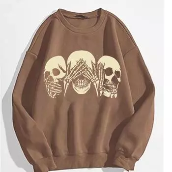 Толстовка с капюшоном для женщин на осень-зиму с утолщенным флисом, без шапки, с принтом, модная брендовая свободная повседневная толстовка, пуловеры и длинные рукава для мужчин S коричневый