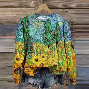 Толстовка с капюшоном для женщин, повседневные толстовки с цветочным принтом, свободные топы с круглым вырезом для женщин, толстовки с капюшоном, зимняя женская одежда Harajuku S