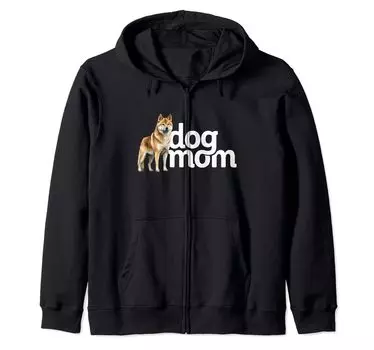 Толстовка с капюшоном Dog Mom Shiba Inu Zip чёрный