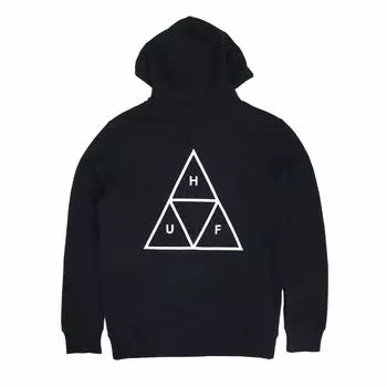 Толстовка с капюшоном ESSENTIALS TT HOODIE с логотипом Triple Triangle, стильная, скейтерская, тяжелая, черная [Huff] Мужская P/O [Товар]