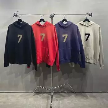 Толстовка с капюшоном FOG Season 7 с эффектом потертости High Street Unisex Flocking Medium