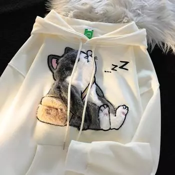 Толстовка с капюшоном Harajuku Ragdoll Cat Flocking для пары L