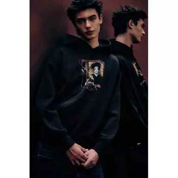 Толстовка с капюшоном HM Oversized Print, черная, the Cure XS