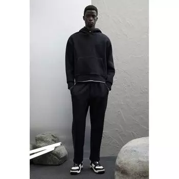 Толстовка с капюшоном HM Ribbed свободного кроя, черная XS