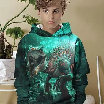 Толстовка с капюшоном и 3D-принтом «Скелет динозавра» для мальчиков — эластичный повседневный свитер с длинными рукавами на весну/осень 100