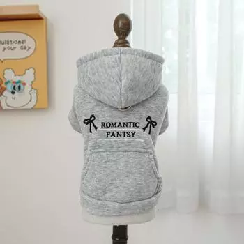 Толстовка с капюшоном и бантом для домашних животных, одежда для кошек, пуловер с карманом и капюшоном для домашних животных, куртка с милым бантом, одежда для собак маленьких собак S