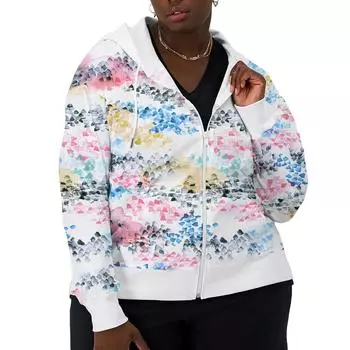 Толстовка с капюшоном и цветочным принтом больших размеров, спортивная одежда, пальто для женщин, толстовки с капюшоном и карманами 3D, осенняя женская куртка на пуговицах S