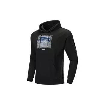 Толстовка с капюшоном и длинными рукавами Li Ning Printed Letter, мужские топы, черный цвет AWDP359-2 S