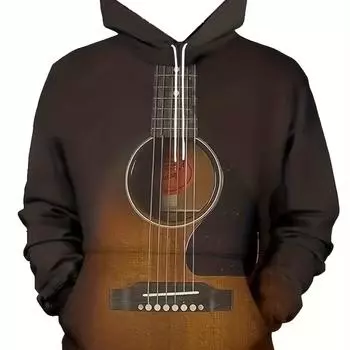 Толстовка с капюшоном и гитарой больших размеров с 3D-графическим принтом, стильная и уютная мужская модная одежда на весну и осень S