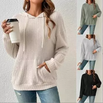 Толстовка с капюшоном и карманом-кенгуру, повседневная толстовка с капюшоном и длинным рукавом, женская одежда M чёрный