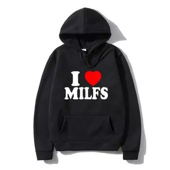 Толстовка с капюшоном I Love Milfs для мужчин и женщин XS чёрный