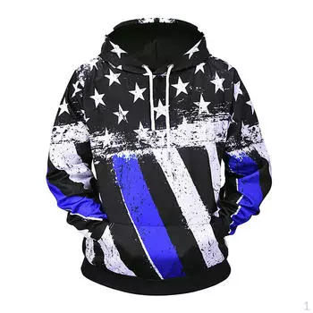 Толстовка с капюшоном и принтом 3D-флага, с карманами для подростков M