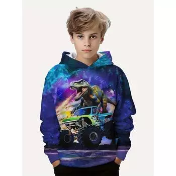 Толстовка с капюшоном и принтом динозавра для мальчиков, модная детская толстовка с длинным рукавом для мальчиков, осенняя одежда для детей 100CM
