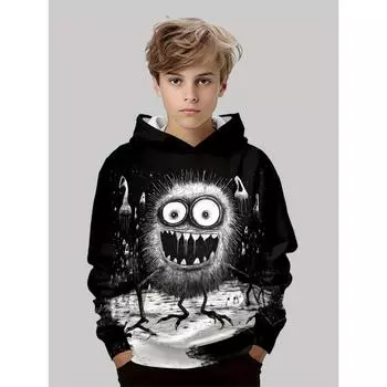 Толстовка с капюшоном и принтом тыквы на Хэллоуин для мальчиков с 3D-принтом, спортивная одежда с карманами, длинный рукав, весенне-осенний уличный свитер, детские топы 100CM