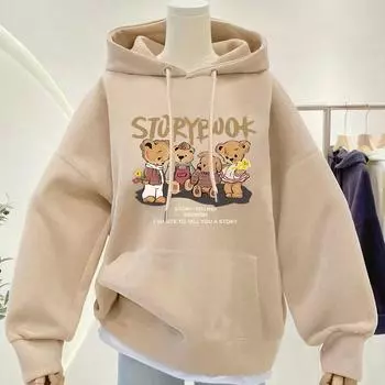 Толстовка с капюшоном и принтом в стиле уличной моды с открытыми плечами M хаки