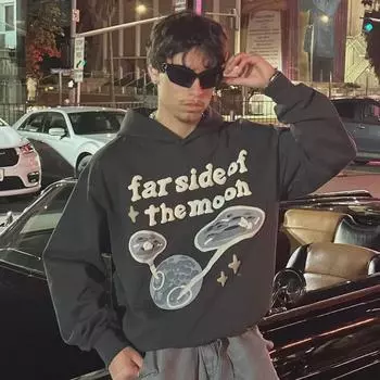 Толстовка с капюшоном и принтом Y2K High Street Foam для пар - европейский и американский стиль 2023 г. Double Extra Large серый