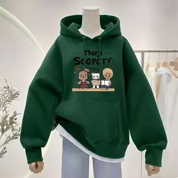 Толстовка с капюшоном и приспущенными плечами с принтом в японском стиле M хаки