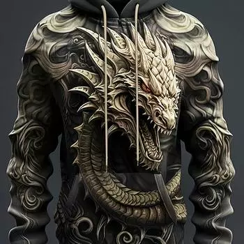 Толстовка с капюшоном и ярким 3D-драконом больших размеров для мужчин — удобная, яркая и идеально подходит для весны и осени S