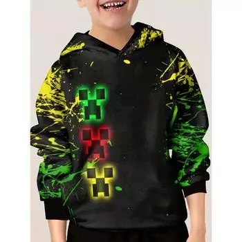 Толстовка с капюшоном и рисунком в виде мультяшного лица для детей, повседневная одежда с капюшоном и длинными рукавами для мальчиков на весну и осень, спортивная и уличная одежда 100