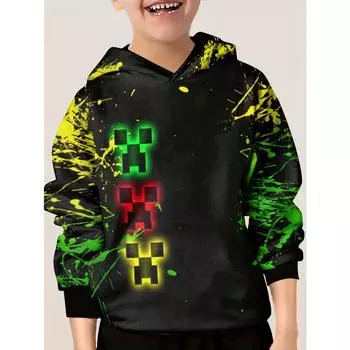 Толстовка с капюшоном и рисунком в виде мультяшного лица для детей, повседневная одежда с капюшоном и длинными рукавами для мальчиков на весну и осень, спортивная и уличная одежда 100cm