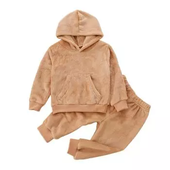 Толстовка с капюшоном и штаны для лицевой ткани для маленьких девочек, осень-зима, 2 шт. 110