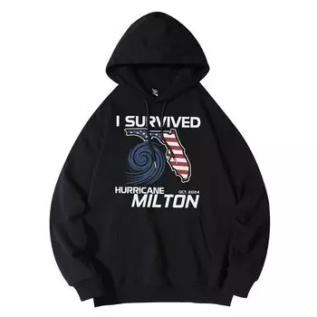 Толстовка с капюшоном I Survived Hurricane Miltons с надписью «Florida Strong» с принтом унисекс с длинными рукавами и капюшоном XXL чёрный