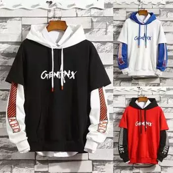 Толстовка с капюшоном и верхним карманом, ветрозащитный 3D крой, мужской лоскутный пуловер из двух частей, уличная одежда L чёрный