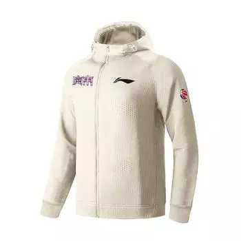 Толстовка с капюшоном и застежкой-молнией Li Ning CBA Series 24-25 Season Guangdong Team Player, мужская толстовка Oatmeal-Gray AWDUG31-1 L