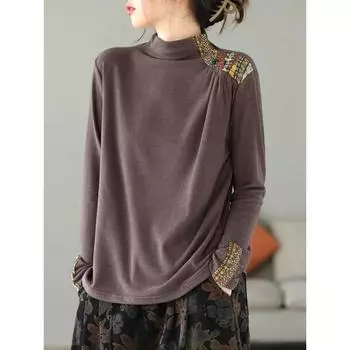 Толстовка с капюшоном и женской набивной тканью в стиле ретро и этнического искусства, футболка с длинными рукавами и пуговицами M зелёный