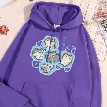 Толстовка с капюшоном Ice Cat Fun Cartoons Cats для мужчин и женщин в стиле Харадзюку, повседневная одежда, свободный свитер в стиле Streetwear, толстовки с капюшоном S
