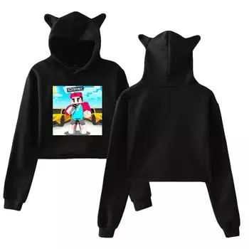 Толстовка с капюшоном Icrimax Cat Ear для женщин с длинным рукавом, укороченные толстовки для женщин, повседневная уличная одежда, укороченные топы XS белый