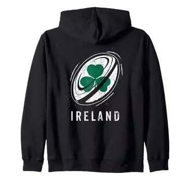Толстовка с капюшоном Irish Shamrock Cool Rugby Ball для фанатов регби на молнии
