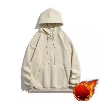 Толстовка с капюшоном из чистого хлопка для мужчин на осень и зиму, а также бархатная трендовая плотная универсальная верхняя одежда, свободная повседневная верхняя рубашка для мужчин S