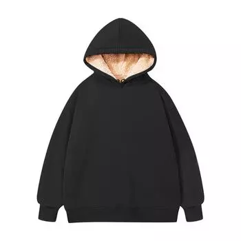 Толстовка с капюшоном из флиса для мальчиков и девочек, осенне-зимняя, средняя, детская, однотонная, теплая одежда, детский флисовый топ с капюшоном L чёрный