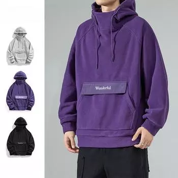 Толстовка с капюшоном из флиса для мужчин, осень и зима, новая повседневная куртка для отдыха в японском стиле с однотонным карманом для пары S фиолетовый