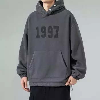 Толстовка с капюшоном из флиса для мужчин, осенняя молодежная тенденция, свободная куртка с принтом в виде букв, трендовая мужская толстовка S