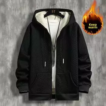 Толстовка с капюшоном из флиса и жаккарда без полей, на молнии, осень-зима, новый стиль, утолщенный однотонный теплый топ свободного кроя S