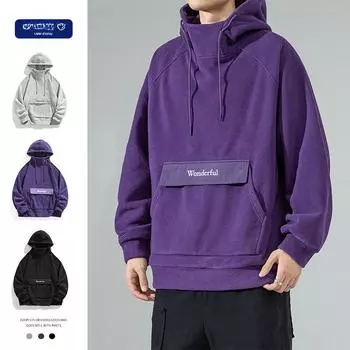 Толстовка с капюшоном из флиса, мужская, осенне-зимняя, новая, японская, модная, брендовая, однотонная, с карманами, повседневная куртка для пары S