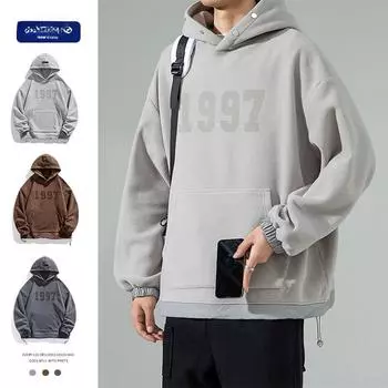 Толстовка с капюшоном из флиса мужская осенняя молодежная модная свободная куртка с буквенным принтом мужская толстовка модный стиль S