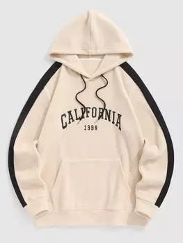 Толстовка с капюшоном из флиса ZAFUL CALIFORNIA с цветными блоками и вышивкой XL света кофе