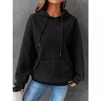 Толстовка с капюшоном из однотонной вафельной ткани с карманом-кенгуру, повседневная толстовка с капюшоном и длинными рукавами, женская одежда S белый