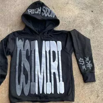 Толстовка с капюшоном из пенопласта с надписью Y2K в европейском и американском стиле темного цвета S чёрный