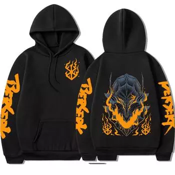 Толстовка с капюшоном из японского аниме Berserk Guts Scorch, мужская повседневная винтажная толстовка с капюшоном Swordsman Gatsu Manga, одежда больших размеров для пар XS чёрный